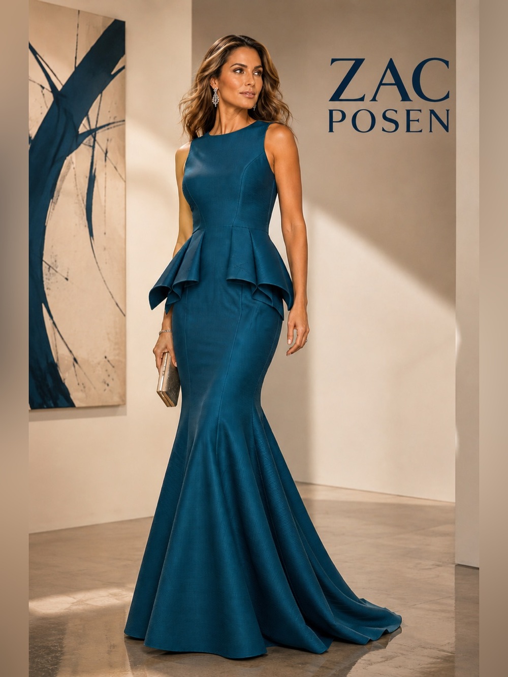 Zac Posen Adonia Teal Sculpted Mermaid Peplum Evening Gown Formal Gala Size 6